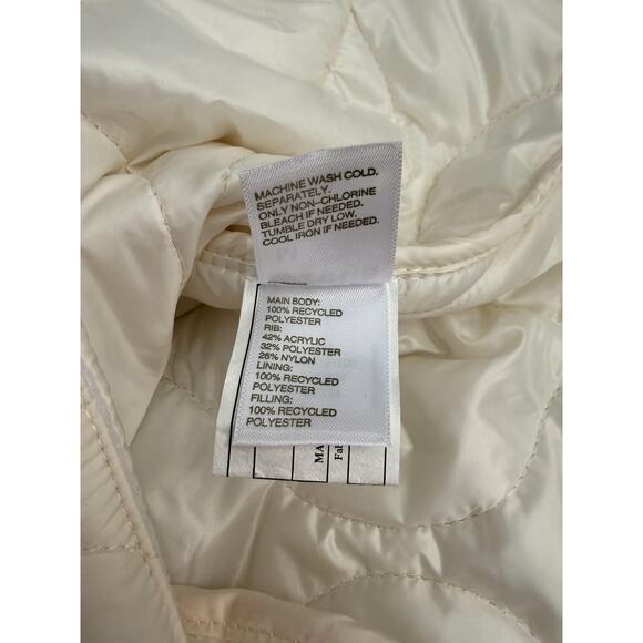 Zella Jacket Womens Medium Ivory Quilted Water Resistant Rib Collar Zip Puffer - Picture 8 of 10